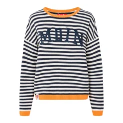 DERBE - MOIN - GESTREIFTER DAMEN STRICKPULLOVER - NAVY/SUN ORANGE