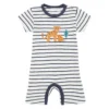 SENSE ORGANICS - YOEKY ROMPER S/S - KURZER JERSEY OVERALL - NAVY STRIPES + TIGER APPLIQUÉ