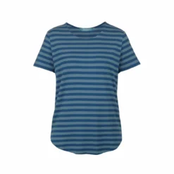 FINSIDE - MEKKOLI - OVERSIZE DAMEN SHIRT AUS GESTREIFTEM BAMBUSJERSEY - DOVE / REAL TEAL