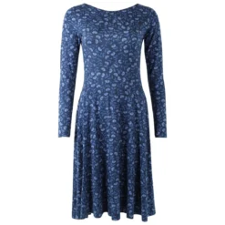 DANEFAE - ORGANIC - DANESIGRID DRESS - DAMEN BIO LANGARM KLEID - MARINE/COLD BLUE FLEURIE
