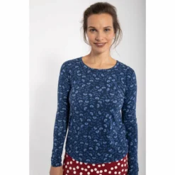 DANEFAE - ORGANIC - DANELOTTE TEE - DAMEN BIO LANGARM SHIRT - MARINE/COLD BLUE FLEURIE -Schicke Mode Verkauf DANEFAE LADIES FW2022 23 742 1280x1280