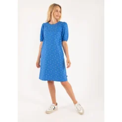 DANEFAE - ORGANIC - BRIGITTE DRESS - DAMEN KURZARM KLEID - BLUE MINI FLOWER -Schicke Mode Verkauf ORG BRIGITTE DRESS BLUE MINI FLOWER 4 1280x1280