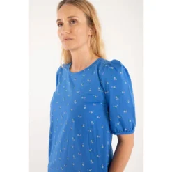 DANEFAE - ORGANIC - BRIGITTE DRESS - DAMEN KURZARM KLEID - BLUE MINI FLOWER -Schicke Mode Verkauf ORG BRIGITTE DRESS BLUE MINI FLOWER 1280x1280