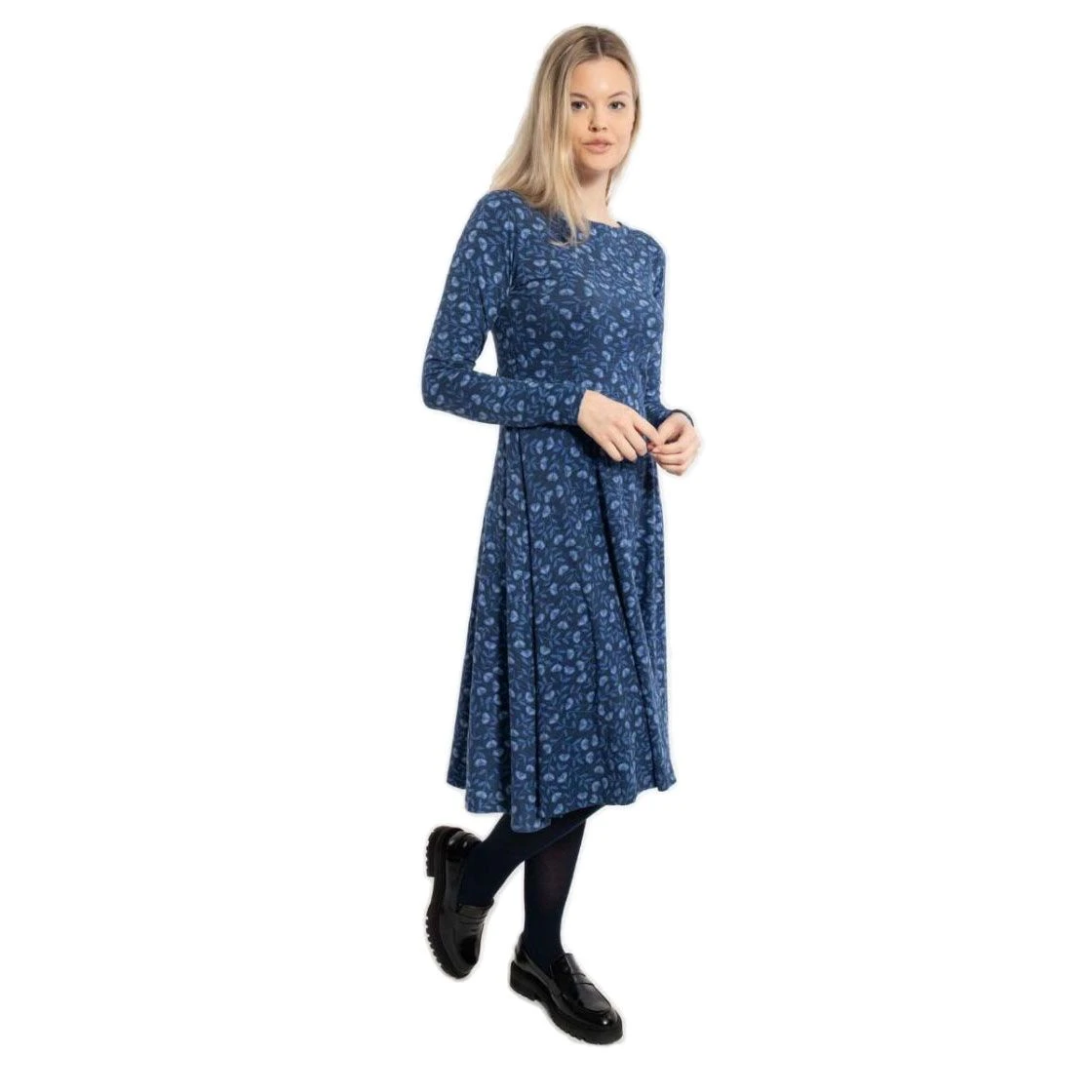DANEFAE - ORGANIC - DANESIGRID DRESS - DAMEN BIO LANGARM KLEID - MARINE/COLD BLUE FLEURIE 7 DANEFAE - ORGANIC - DANESIGRID DRESS - DAMEN BIO LANGARM KLEID - MARINE/COLD BLUE FLEURIE - Image 7