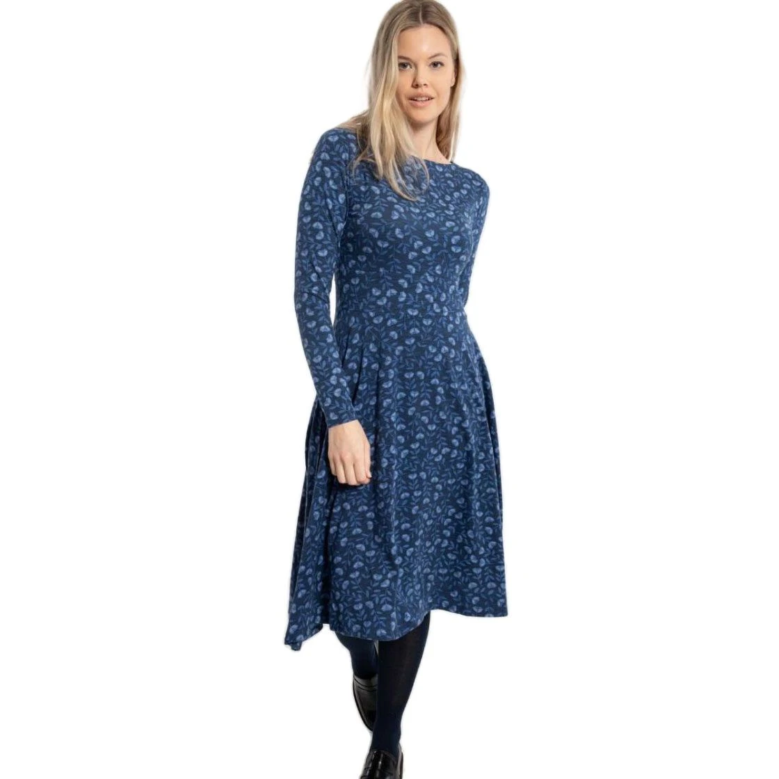 DANEFAE - ORGANIC - DANESIGRID DRESS - DAMEN BIO LANGARM KLEID - MARINE/COLD BLUE FLEURIE 5 DANEFAE - ORGANIC - DANESIGRID DRESS - DAMEN BIO LANGARM KLEID - MARINE/COLD BLUE FLEURIE - Image 5